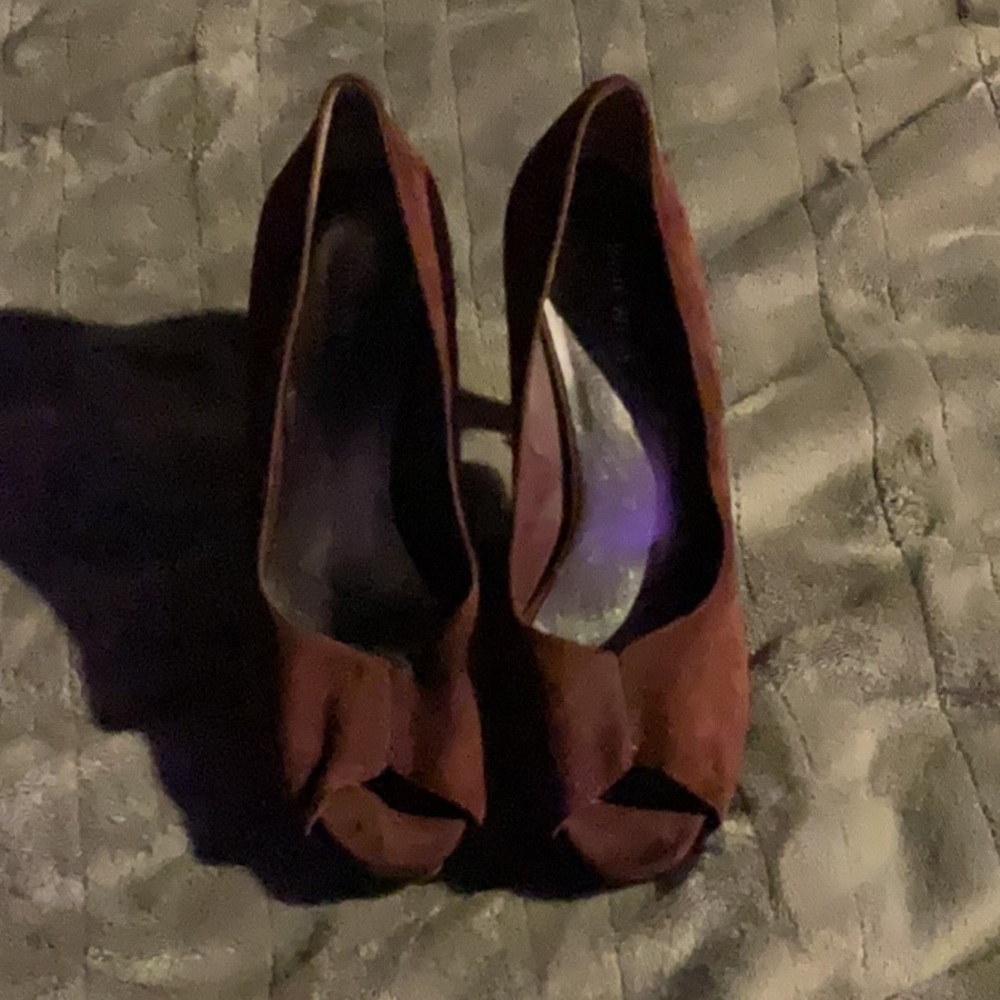 Nine West Brown Suede Peep-Toe Heels